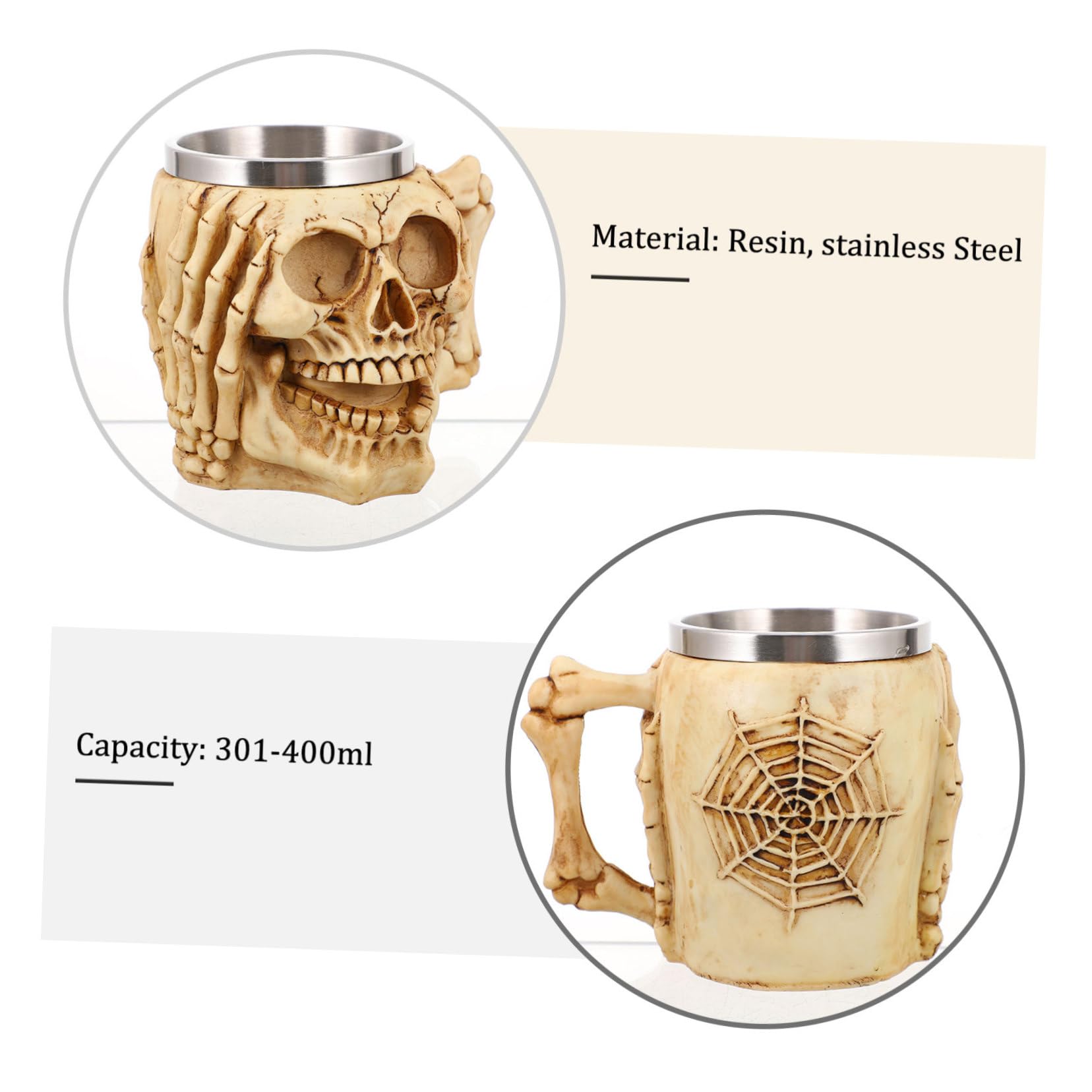 PRETYZOOM 3 Piezas Tazas Decoración De Halloween Esqueleto Vasos Vikingo Taza De Café Gótico Caldero Forma De Calavera Copa Esqueleto Copa De Beber Cuerno Cráneo Taza De Té De Acero