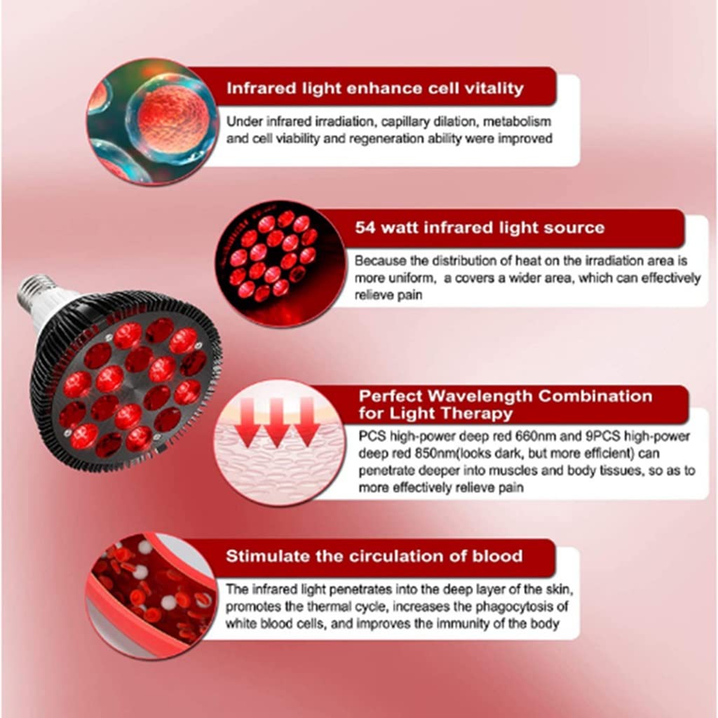 Terapia de Luz Roja, Bombilla de Terapia de Luz Infrarroja LED de 54W, Lámpara Combinada Infrarroja de 660nm 850nm, para la Cara, la Salud de la Piel, El Alivio del Dolor (Color : 1pcs)