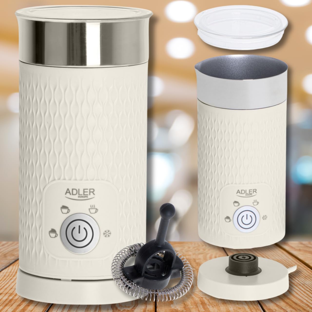 Adler - Espumador eléctrico de leche (300 ml, 4 funciones, para capuchino y latte, para espuma de leche cremosa, sin cable)