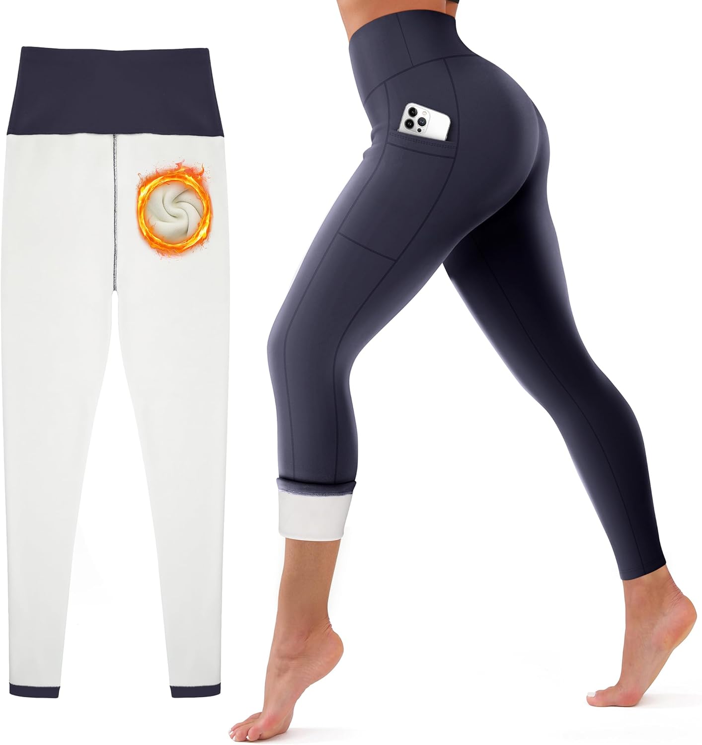 CHARMKING Women's Fleece Lined Thermal Leggings High Waisted Winter Yoga Pants with Pockets | Cold Weather Compression Tights