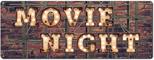 Noche de película, cartel de aluminio de 5.75 x 15.5 pulgadas, decoración de cine en casa de estilo vintage para películas, medios, cine, sala de