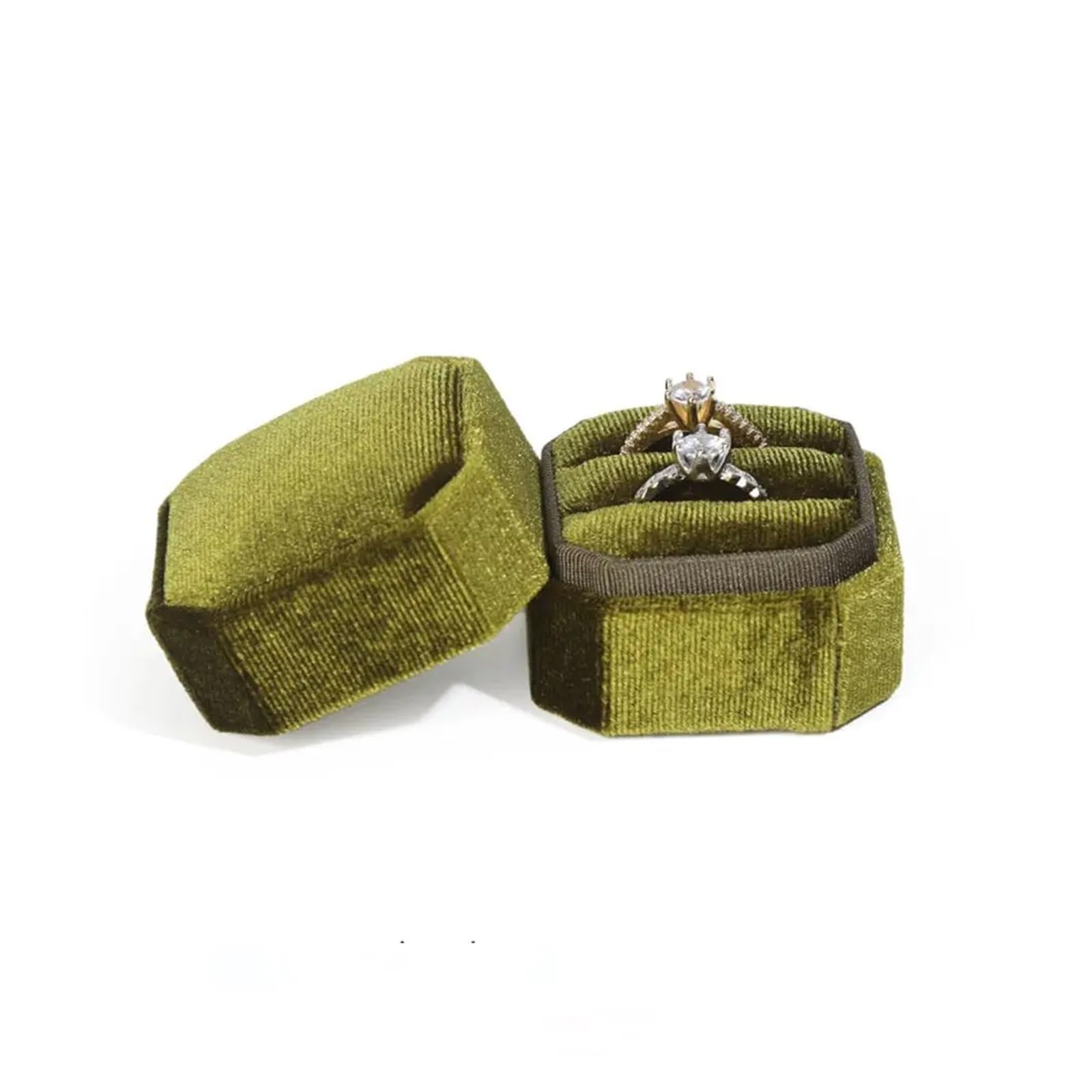 LCKKJHG Wedding Ring Box Octagonal Double Ring Box Wedding With Detachable Lid Display(Grass green)