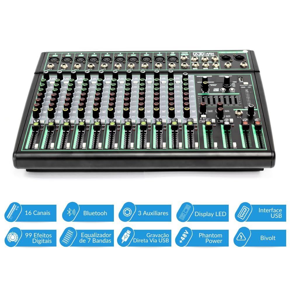 Mesa de Som 12 Canais Bluetooth AZ Audio AZM12FX USB Efeitos