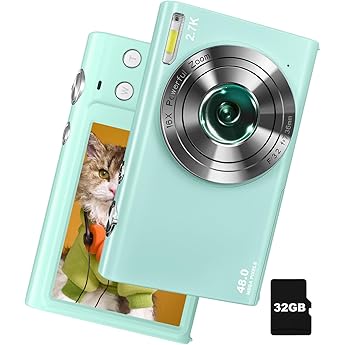 Digital Camera, 48 Megapixels, 2.7 K Video Recording, AF Function, 1.2 inches 3 cm Macro Photography, Time-Lapse, Slow Motion, Students, School Trips, Kids, Autofocus, Ultra Lightweight, Beginners