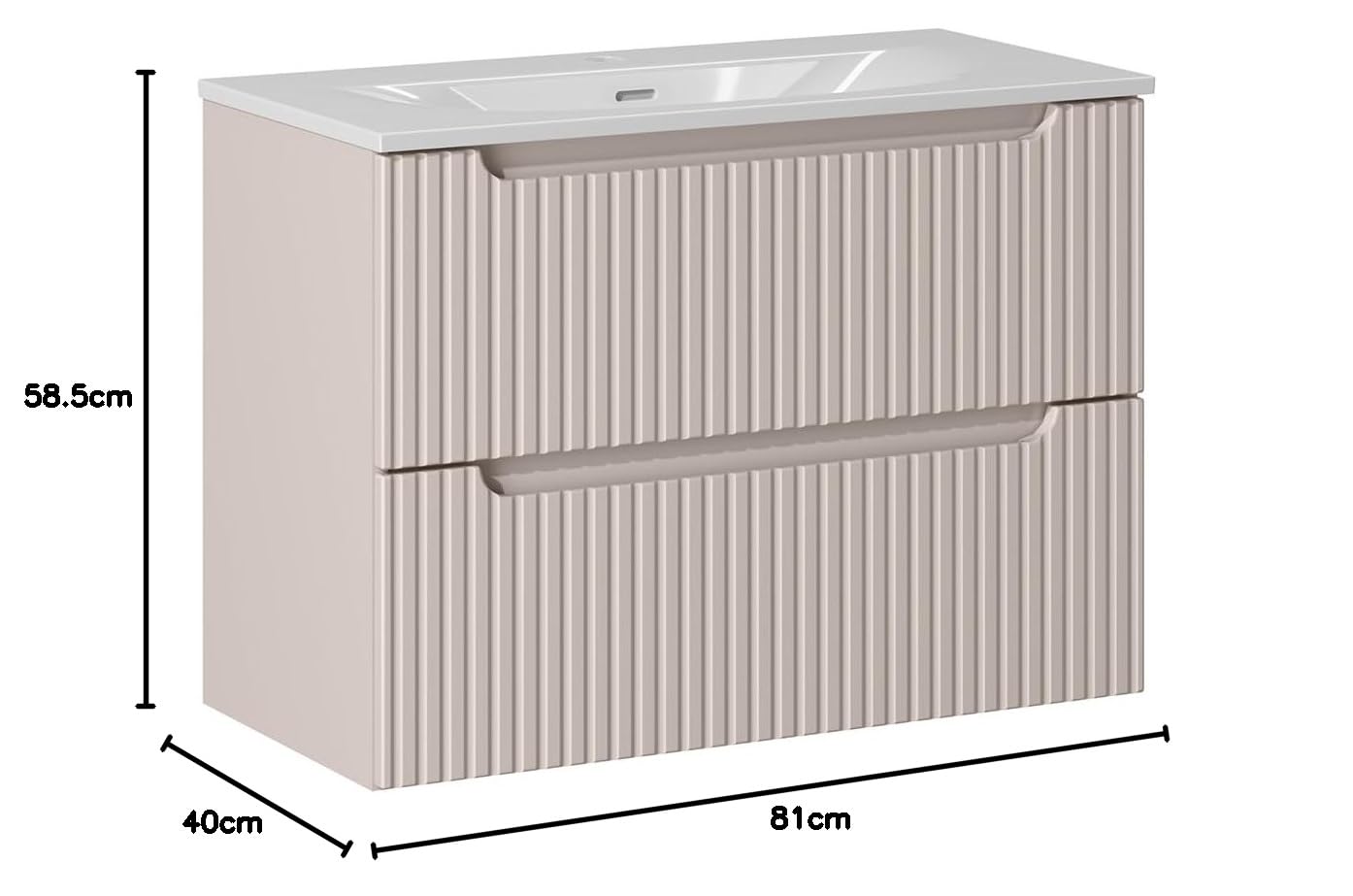 Lomadox Lavabo da bagno, 80 cm, con lavabo in ceramica, cashmere, parte anteriore scanalata