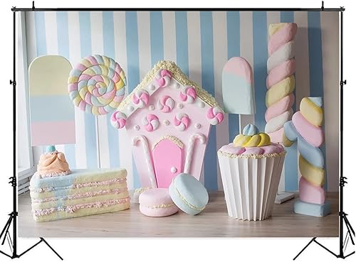 Miniatura 1 de Cake Smash - Fondo de 1er cumpleaños para niños, dulce piruleta, caramelo, retrato de bebé, helado, sesión de fotos, estudio, 7 x 5 pies, vinilo