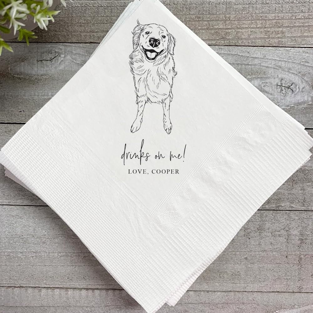 Coolslove Luxury Custom Pet Cocktail Napkins, Dog Wedding