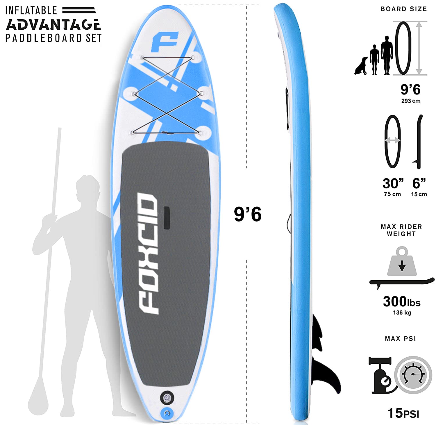 Tavola gonfiabile per stand up paddle (15,2 cm di spessore) con accessori per SUP di alta qualità e borsa per il trasporto, ampia posizione, pinna inferiore per pagaiare, controllo del surf
