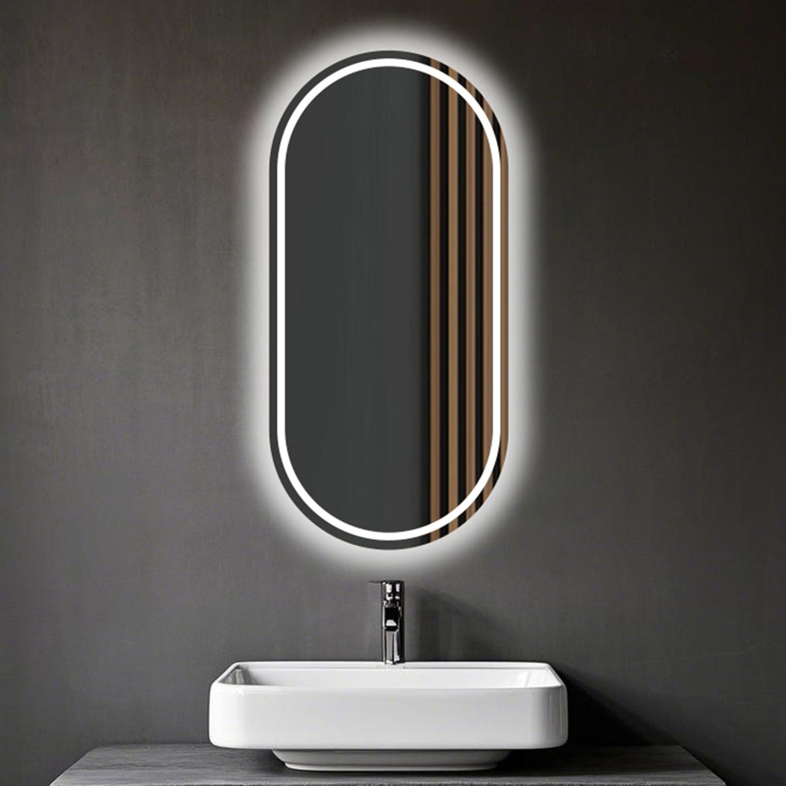 Espejo De Tocador LED Ovalado para Baño,Espejo con Iluminación: Luz Blanca|Luz Cálida,Espejos De Pared,Espejos De Maquillaje con Iluminación(Style B-White Light,50x90CM)