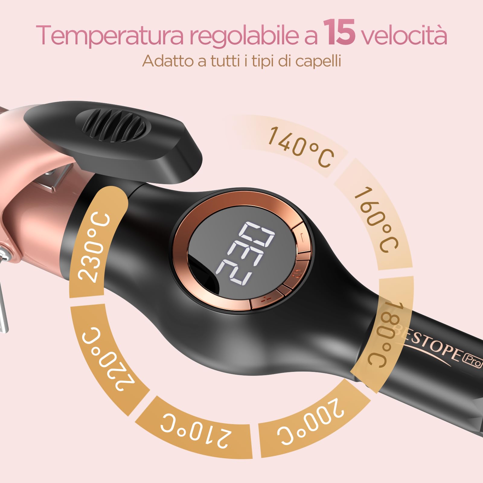 BESTOPE PRO Ferro Arricciacapelli 32 mm, Arricciacapelli per Ricci Grandi, Ferro Capelli con Scelta di Temperature, Arricciacapelli a Riscaldamento Rapido con Ampio Display LCD