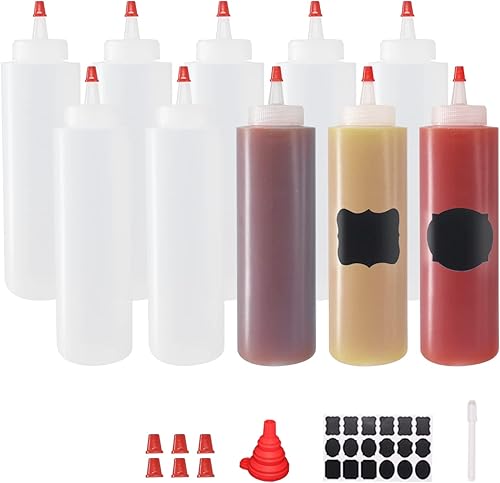 Miniatura 3 de Paquete de 10 botellas de plástico de 8 onzas con tapas de punta roja para alimentos, manualidades, arte, multiusos