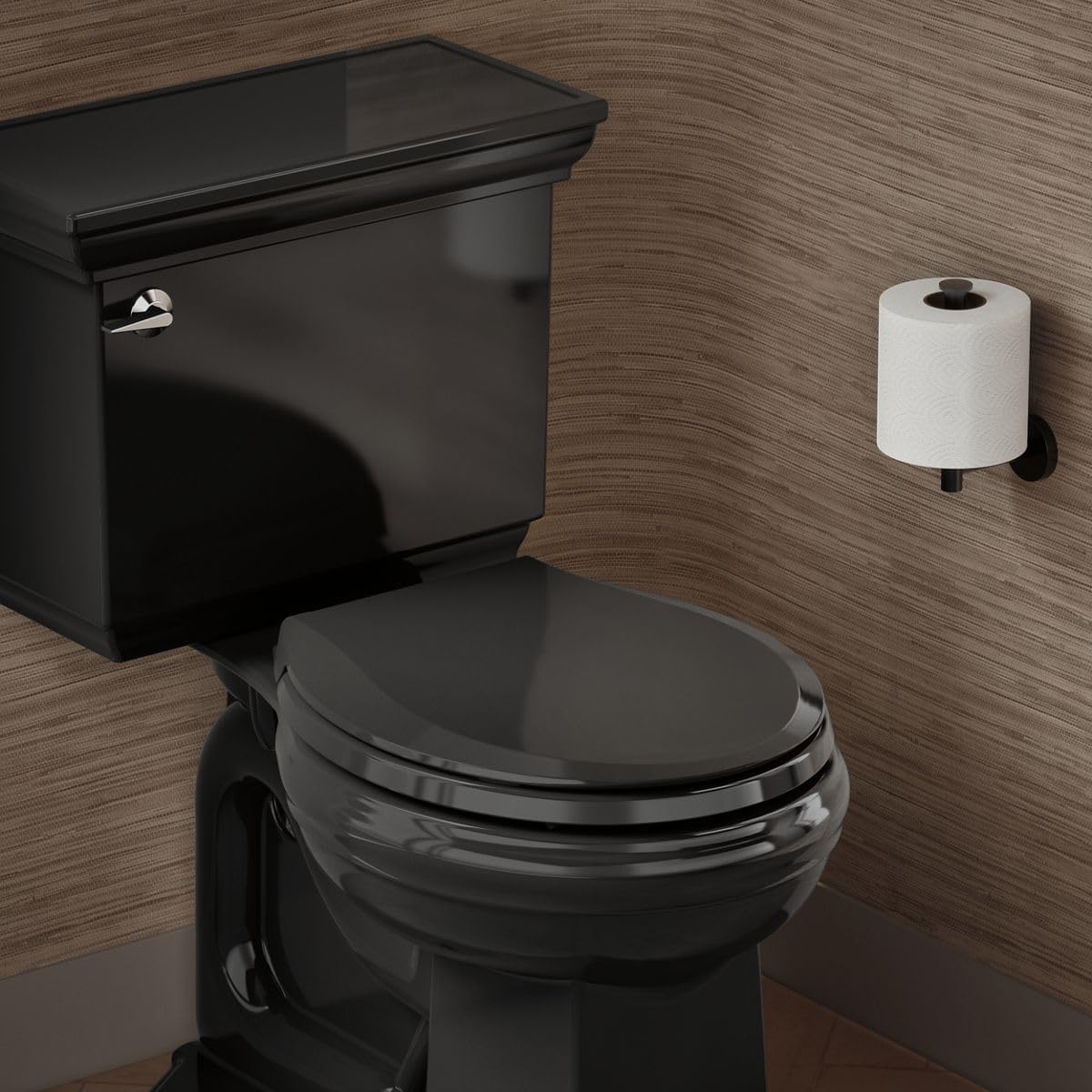 KOHLER 4639-RL-7 Cachet ReadyLatch Round Toilet Seat Soft Close, Black Black Round Ready Latch