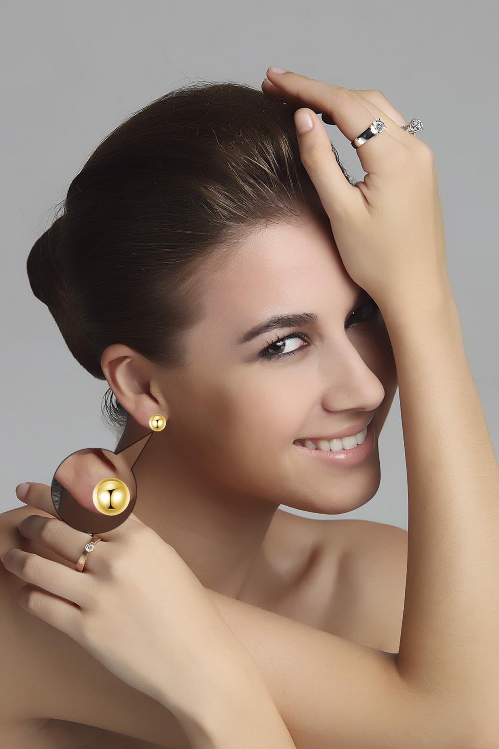 Pendientes de bola de oro de 9 quilates para mujer, aretes de tuerca de cristal para niñas Yulovee.