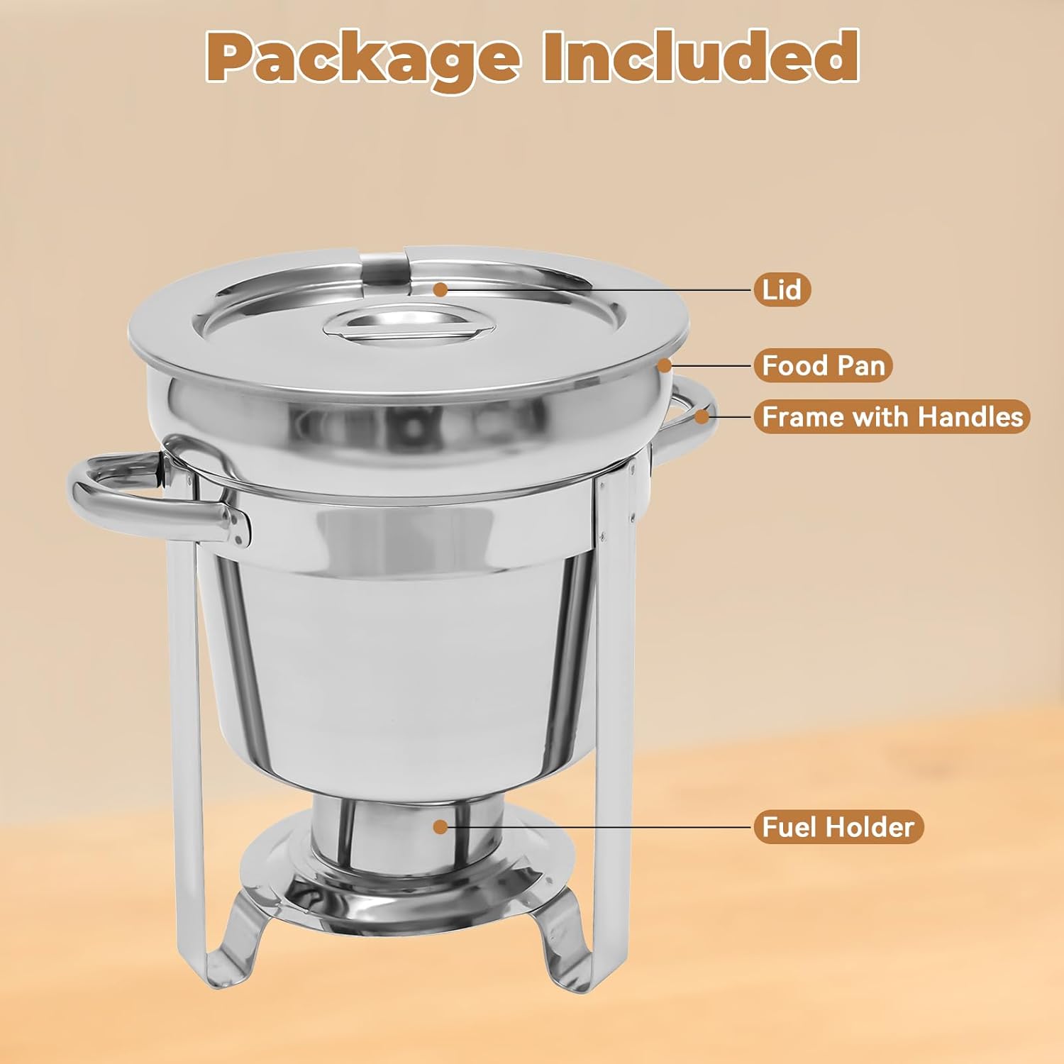 7QT Soup Chafer, Large Capacity Stainless Steel Round Soup Warmer with Lid and Fuel Holder, Commercial Soup Pot Chafing Dishes for Catering, Parties, Buffet, Banquets, Events