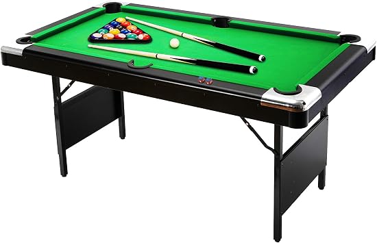Portable Folding Pool Table, 7 ft Billiard Table Complete Set with Balls, 2 Cues, Chalk & Brush for Family Game Room, Basement, Man Cave