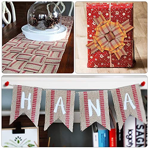 2Pcs Upholstery/Craft Jute Webbing, 3.5 Inches X 10 Yards Natural Burlap Fabric Jute Webbing Ribbon, Burlap Chair Webbing For Chair Repair, Crafts & Decorations (Red Stripes) #TOP6