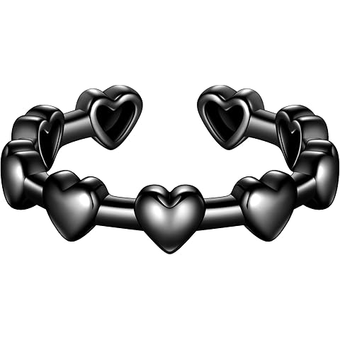 beautlace Love Heart Adjustable Rings Silver/Black Gun Plated Romantic Mini Heart Open Ring Jewelry for Men and Women KR0116