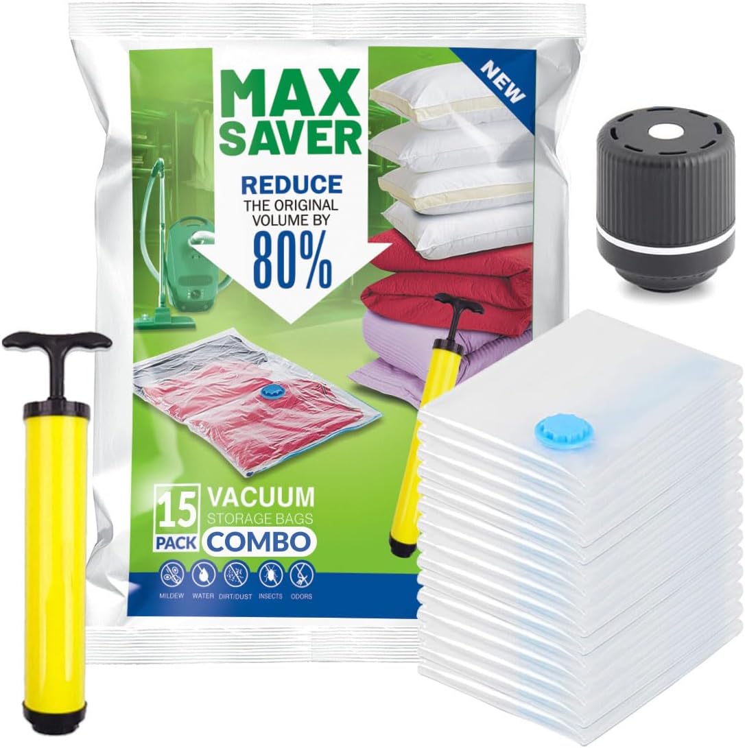 Polyamide Polyethylene Vacuum Storage Compression Storage Space Saver Travel And Storage Bags With Hand Pump-15-Pack,White