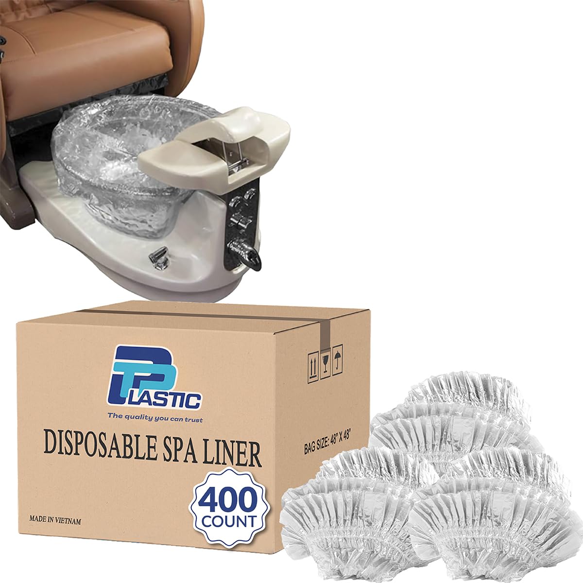 TP Plastic Disposable Pedicure Liners, 400 Count, Universal Fit Plastic Bags for Pedicure Spas, Hygienic Foot Bath Liners for Spa, Massage, Home &