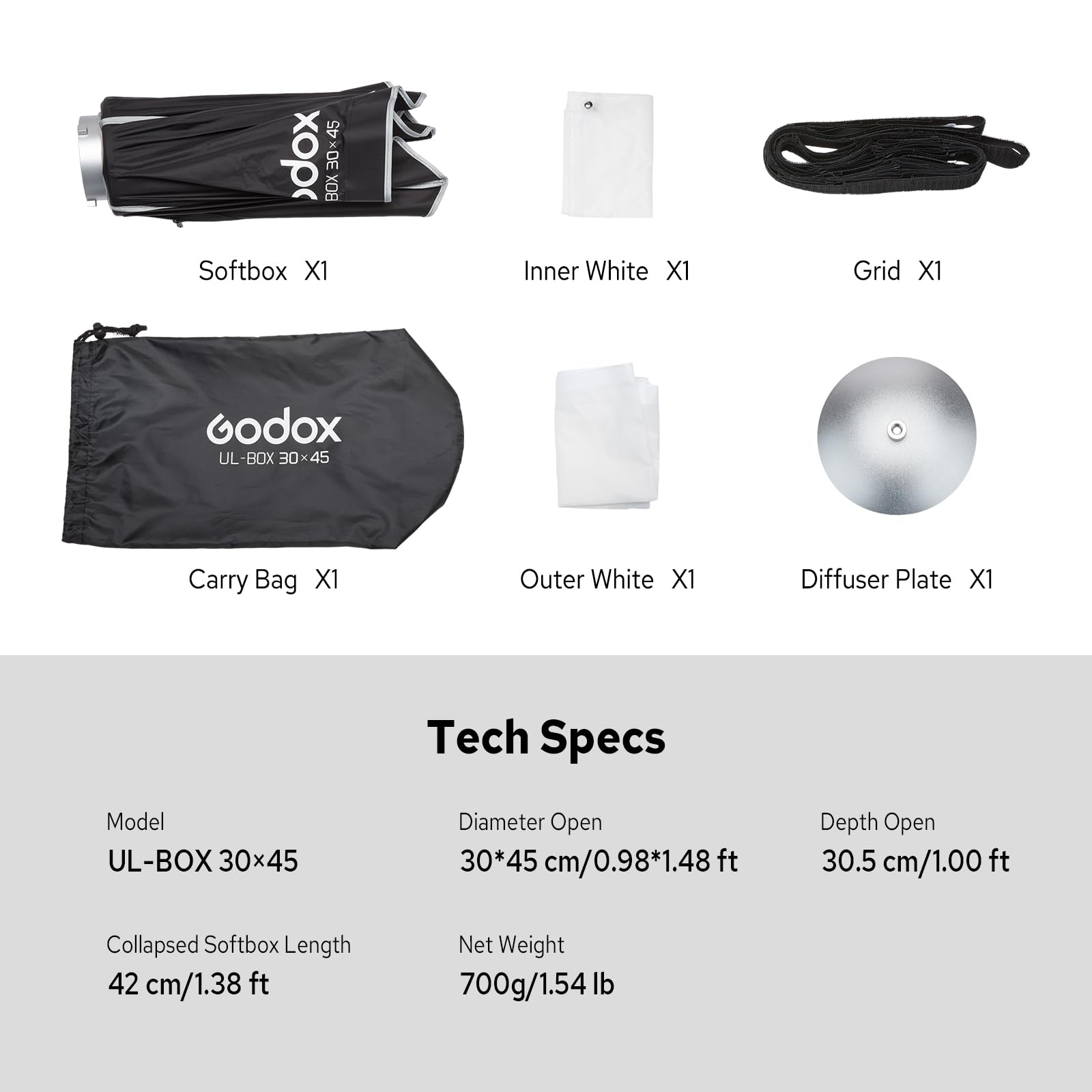 Godox UL-Box 30x45 centimetri / 12x18 pollici Ombrello Softbox a rilascio rapido - Softbox rettangolare compatto con diffusori e configurazione rapida, compatibile con il supporto Bowens