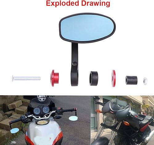 Miniatura 4 de Espejos retrovisores ovalados universales CNC para motocicleta de 7/8 pulgadas, compatible con Honda Yamaha Suzuki Sports Bike Street Fighter (rojo)