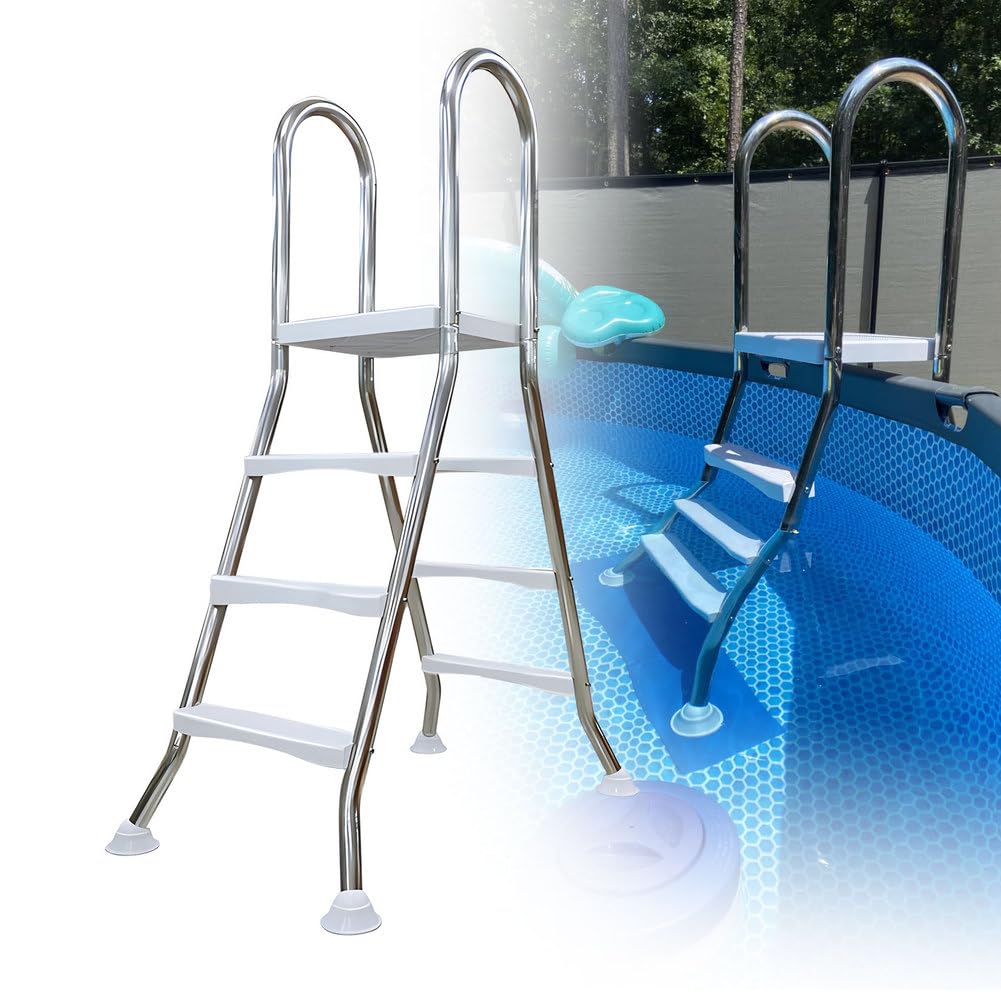 WTLONBF 110cm Sturdy 304 Stainless Steel Pool Ladder Double Side Above Ground Pool Ladder 3 Steps Pool Stairs Above Ground Pool Steps Above Ground Heavy Duty Anti-Slip Ladder 550 lb Capacity,43 inc