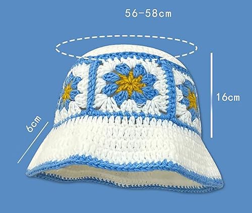 Miniatura 4 de Sombrero de pescador de ganchillo de punto de lana para mujer, gorro floral para otoño e invierno, cálido sombrero de empalme de moda para salida a