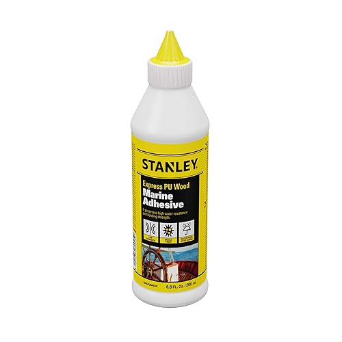Stanley Pegamento para madera de poliuretano de grado marino, 1 x 6.8 onzas líquidas, adhesivo superior resistente al agua y de alta resistencia