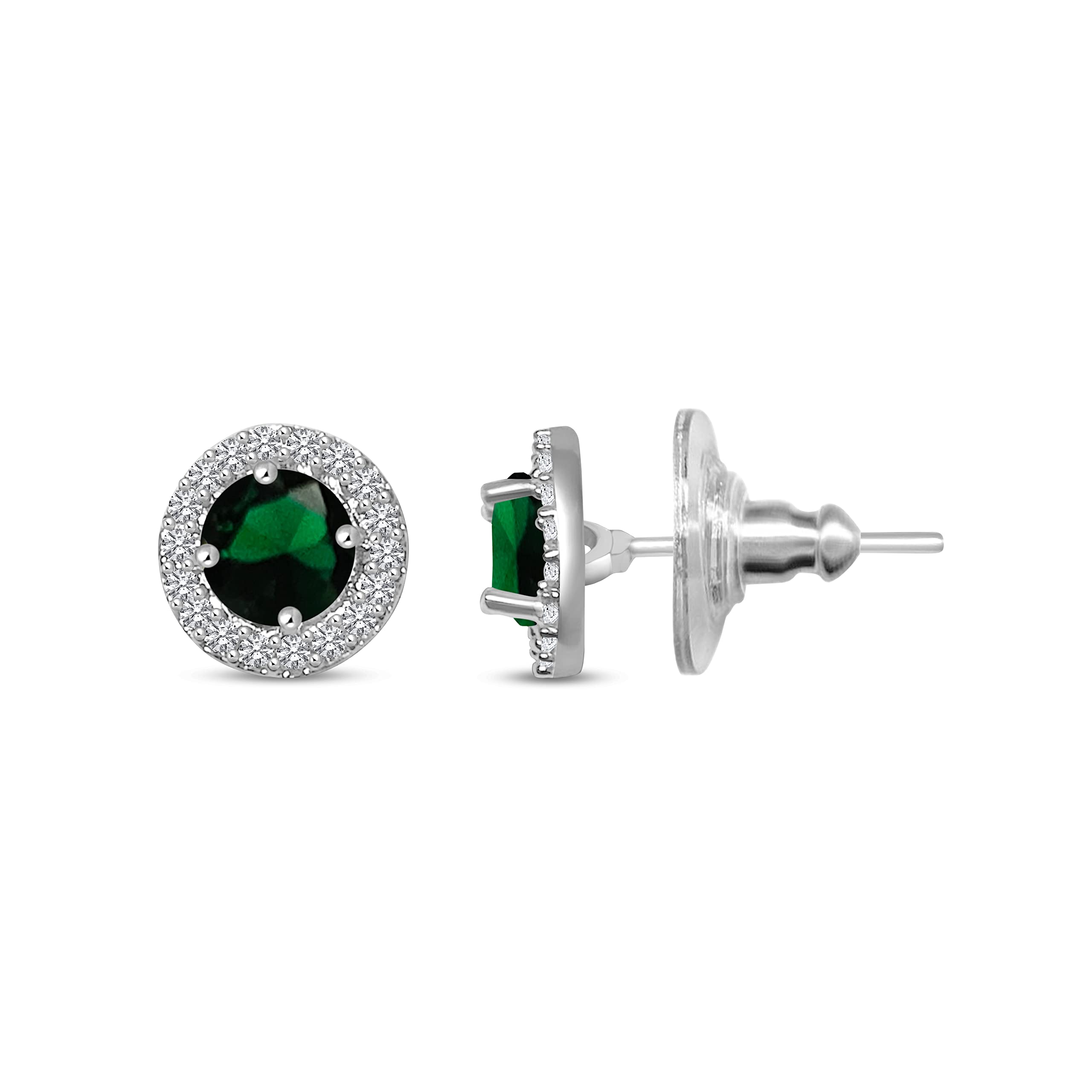 VSHINE Earring Set Exclusive Round Shaped Emerald Green Coloured American Diamond Rhodium Silver Plated Fashion Jewellery Drops & Danglers Stud Earring Set for Women, Girl, Girlfriend & Wife-VSER1500R (B09WN6T62L) Amazon Price History, Amazon Price Tracker