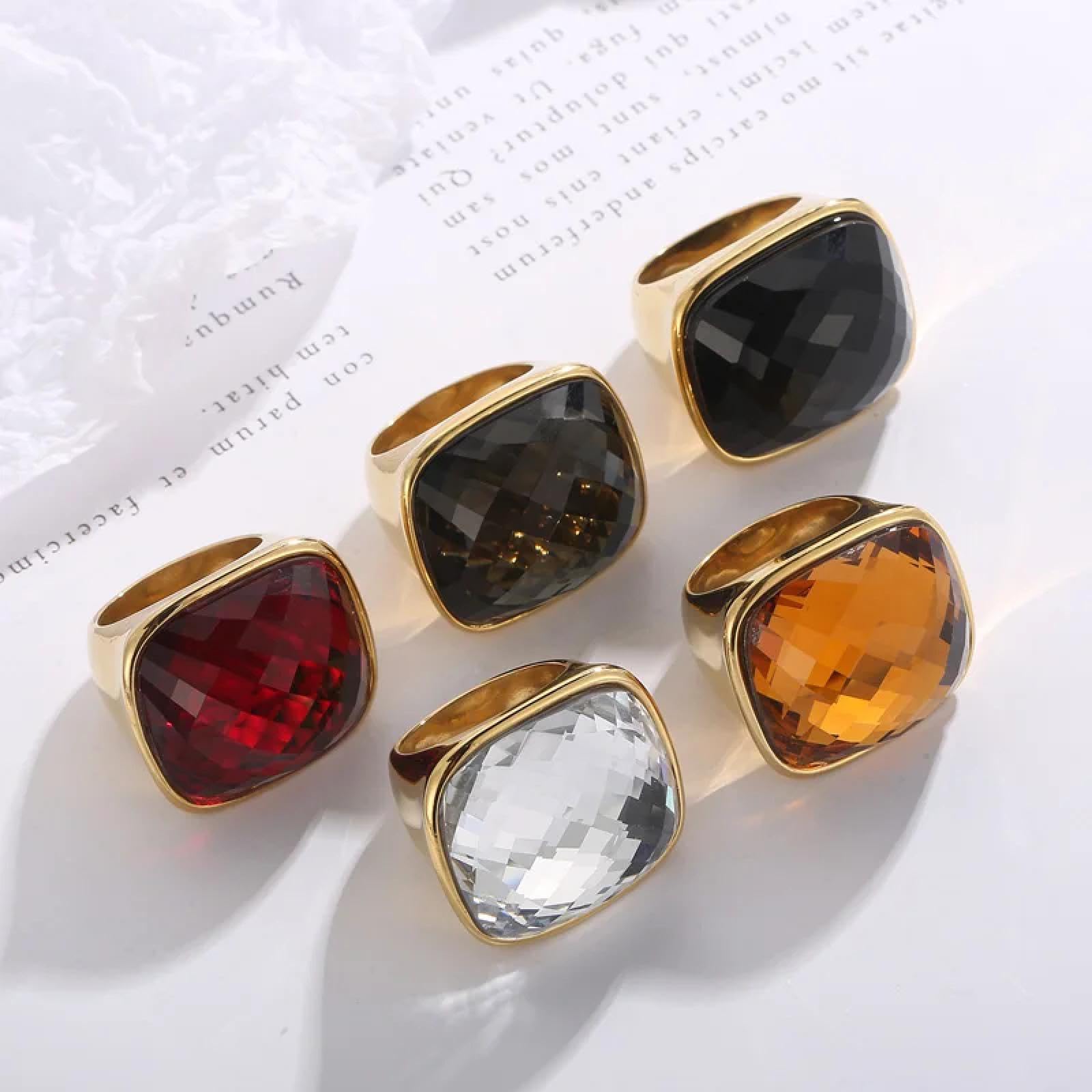 Ring Ringe Damen Bijouterie Herren Goldfarbene Ringe Für Frauen Bunte Quadratische Glasringe Für Frauen Elegante Eheringe Knöchel-Partyschmuck