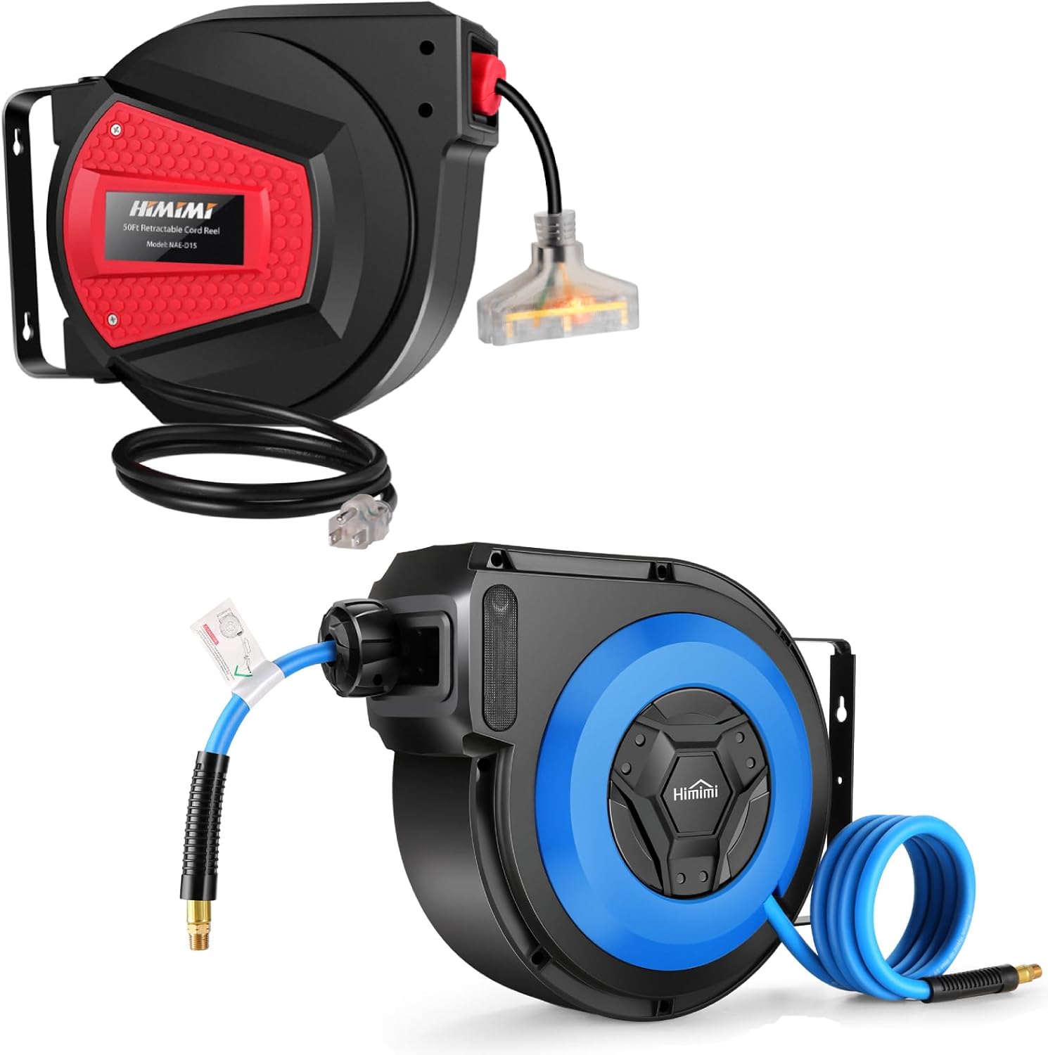 Himimi 50FT Retractable Extension Cord Reel & 50FT Retractable Air Hose Reel Combo