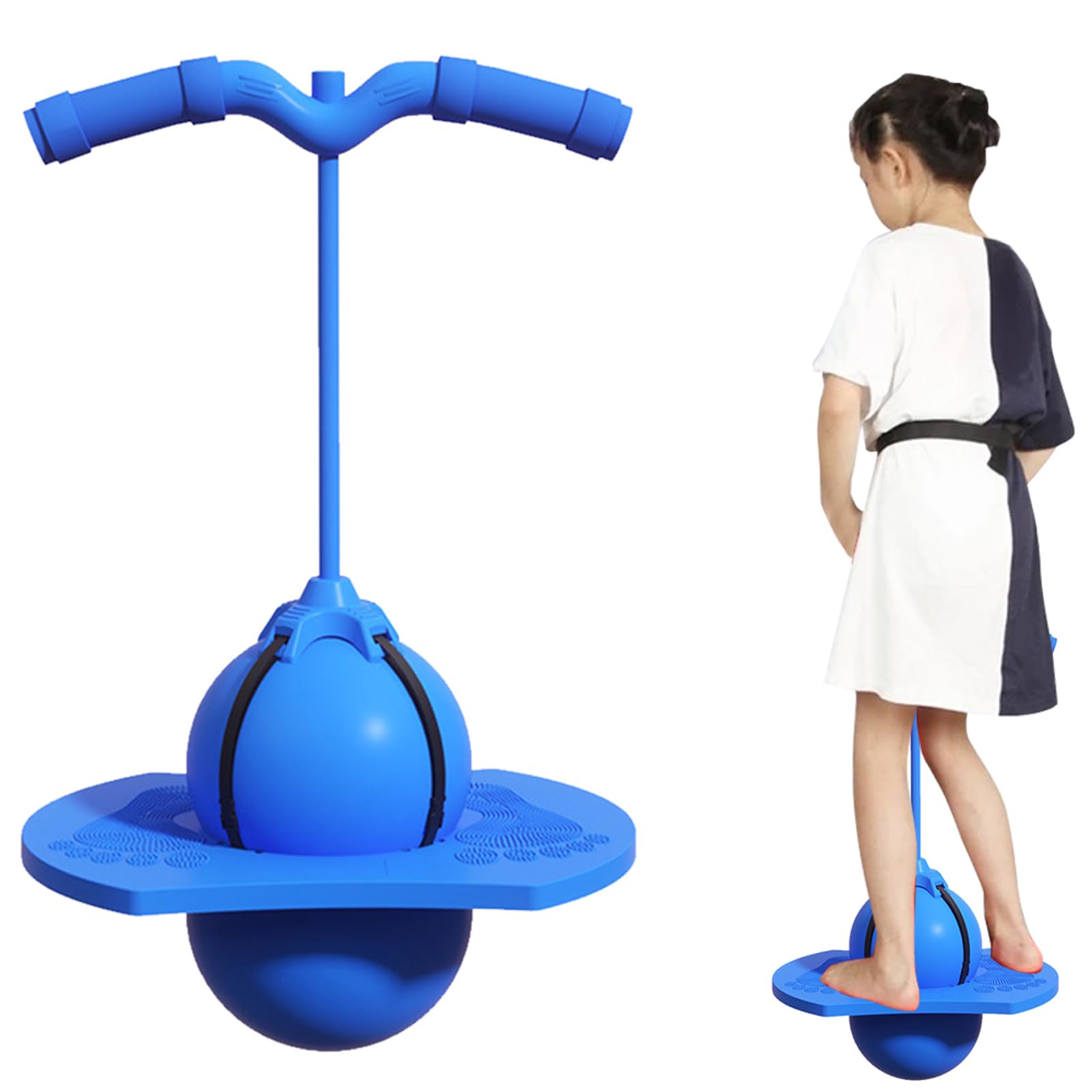 HTU Pogo con Maniglia e Pompa Bounce Jump Trick Board per Bambini (Blu)