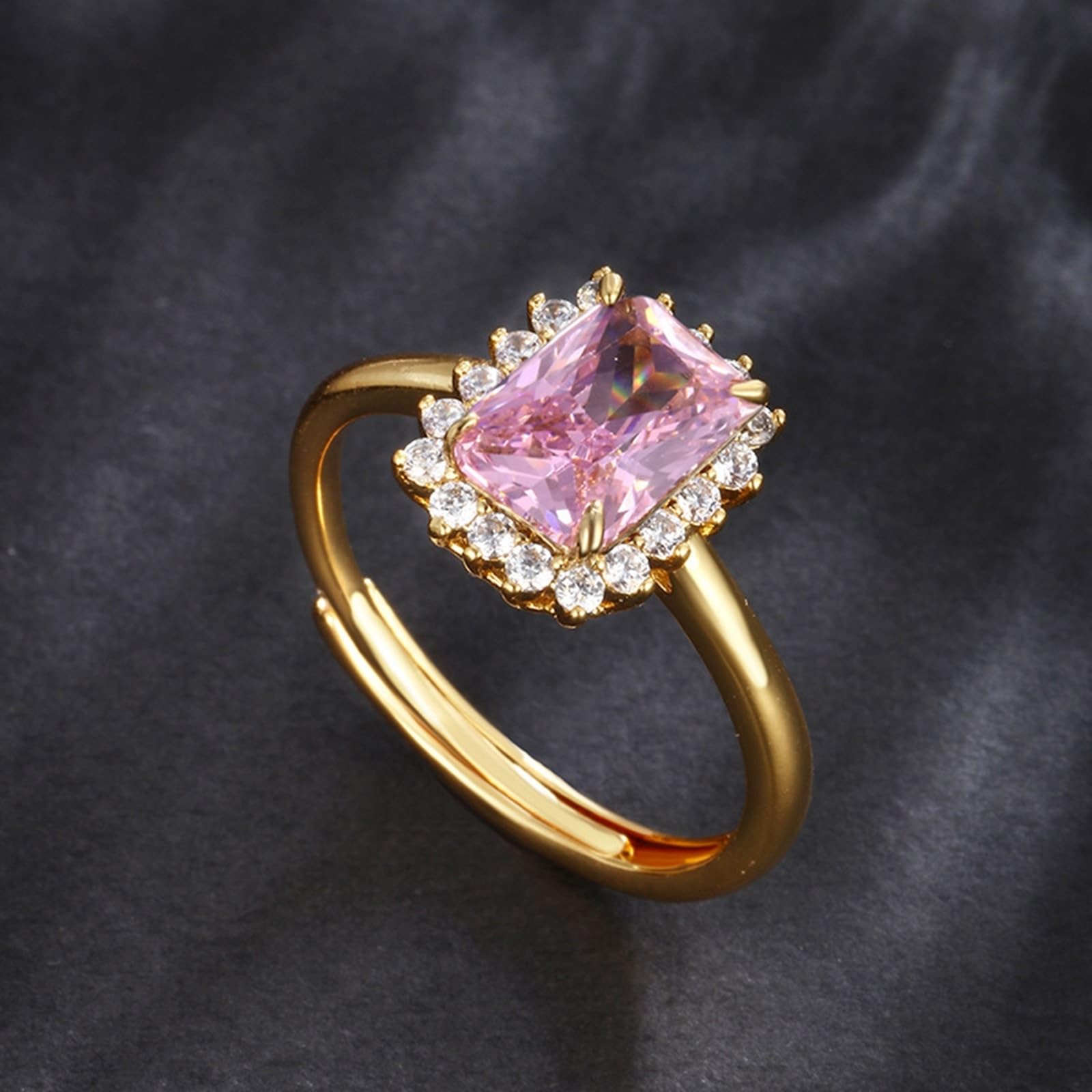 Alianzas oro Au 375/585/750 con rectángulo Lab Rosa Zafiro Anillo abierto