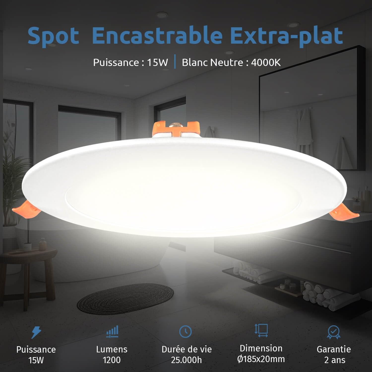 Europalamp - Spot Encastrable LED 15W Rond Extra-Plat Blanc (4000K - Blanc neutre, 10)