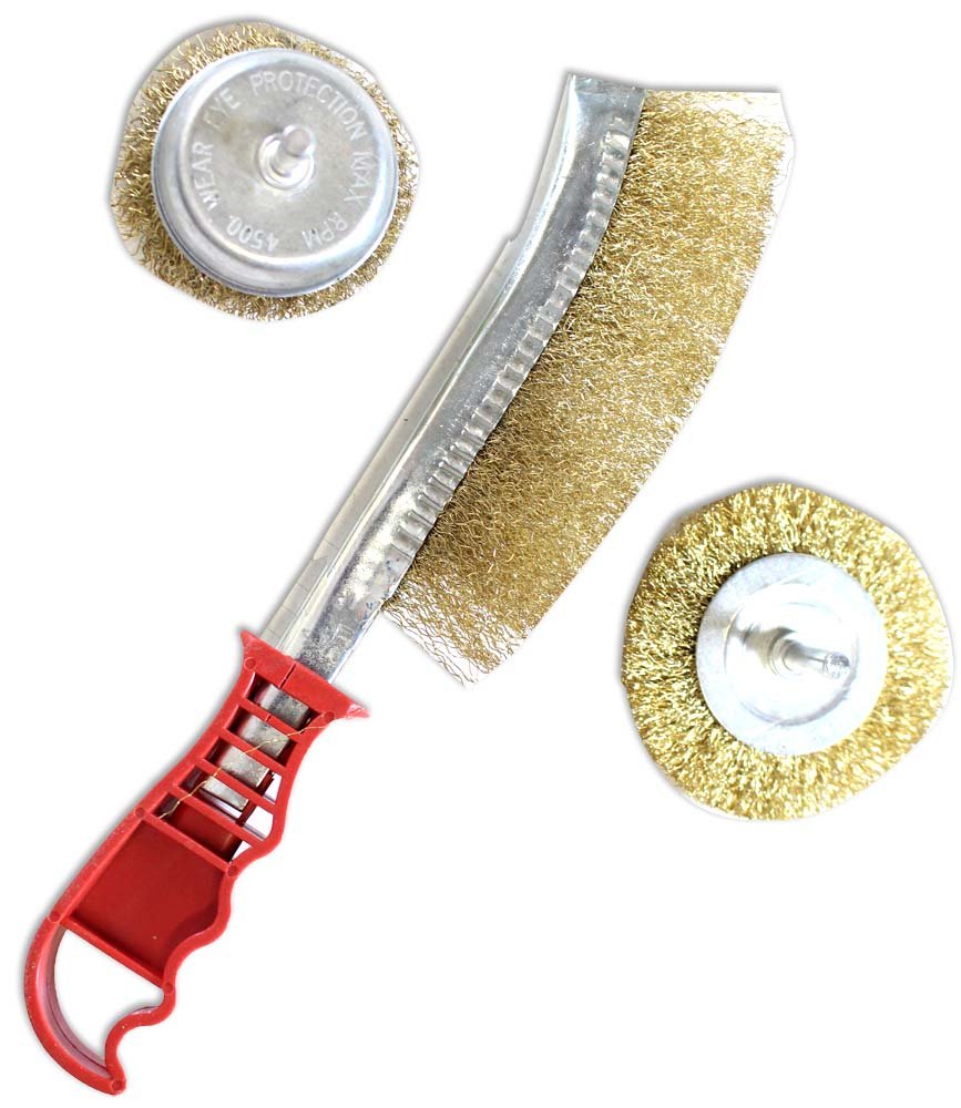 Bristle Industrial Brushes 3 Pc Brass Wire Brush Trio Set | Compatible with Electric Drills & Hand Work | Perfect for Wood, Metal, Concrete, Rust & Paint Removal
