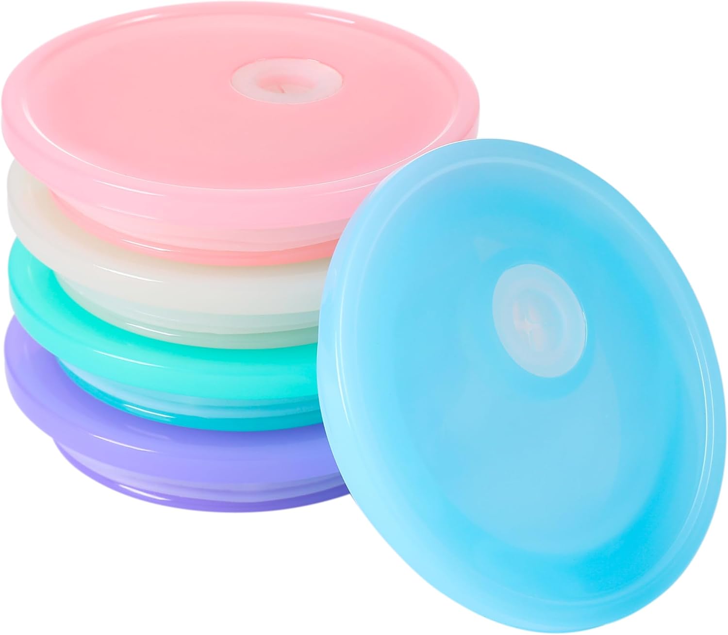 TemBelle 5 Pack Acrylic Glass Cups Lids with 4Pcs Straw Hole AND 1PcsBrush, 16oz