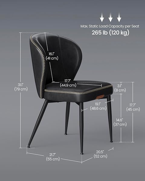 Close-up of the ink black synthetic leather upholstery and stitching on the VASAGLE EKHO dining chair seat.