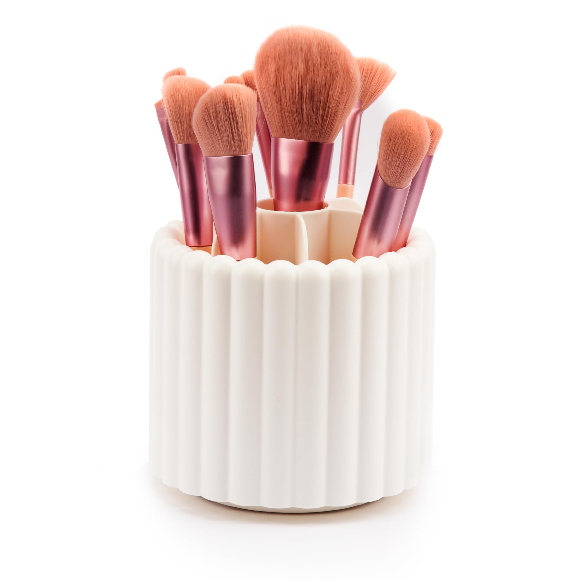 360 Rotating Makeup Brush Holder,Cute Makeup Brush Cup, Removable 7 Slots Spinning Cosmetic Brushes Storage Pen Holder for Vanity, Dresser, Desk, 5 Inch | 1 Pack White