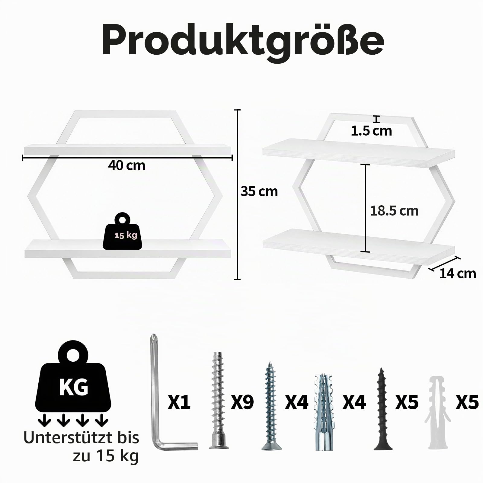 Lermende Wandregal Holz und Metall, 2Pcs Schweberegal Hängeregale-Weiß