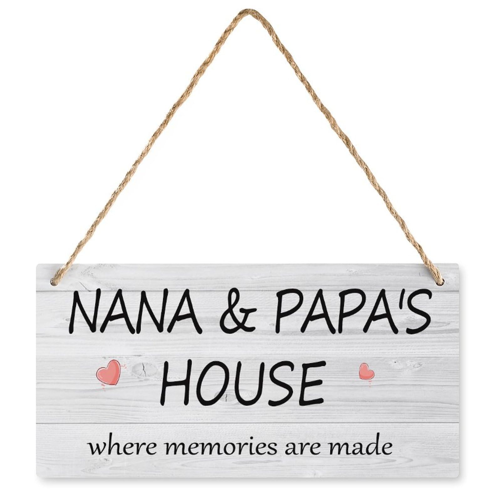 Grandparents Wood Sign - Nana and Papa's House: Where Memories are Made | Distressed Wall Art & Gift for Grandparents | Perfect for Family Spaces & Grandparent's Home | 12X6 Inch