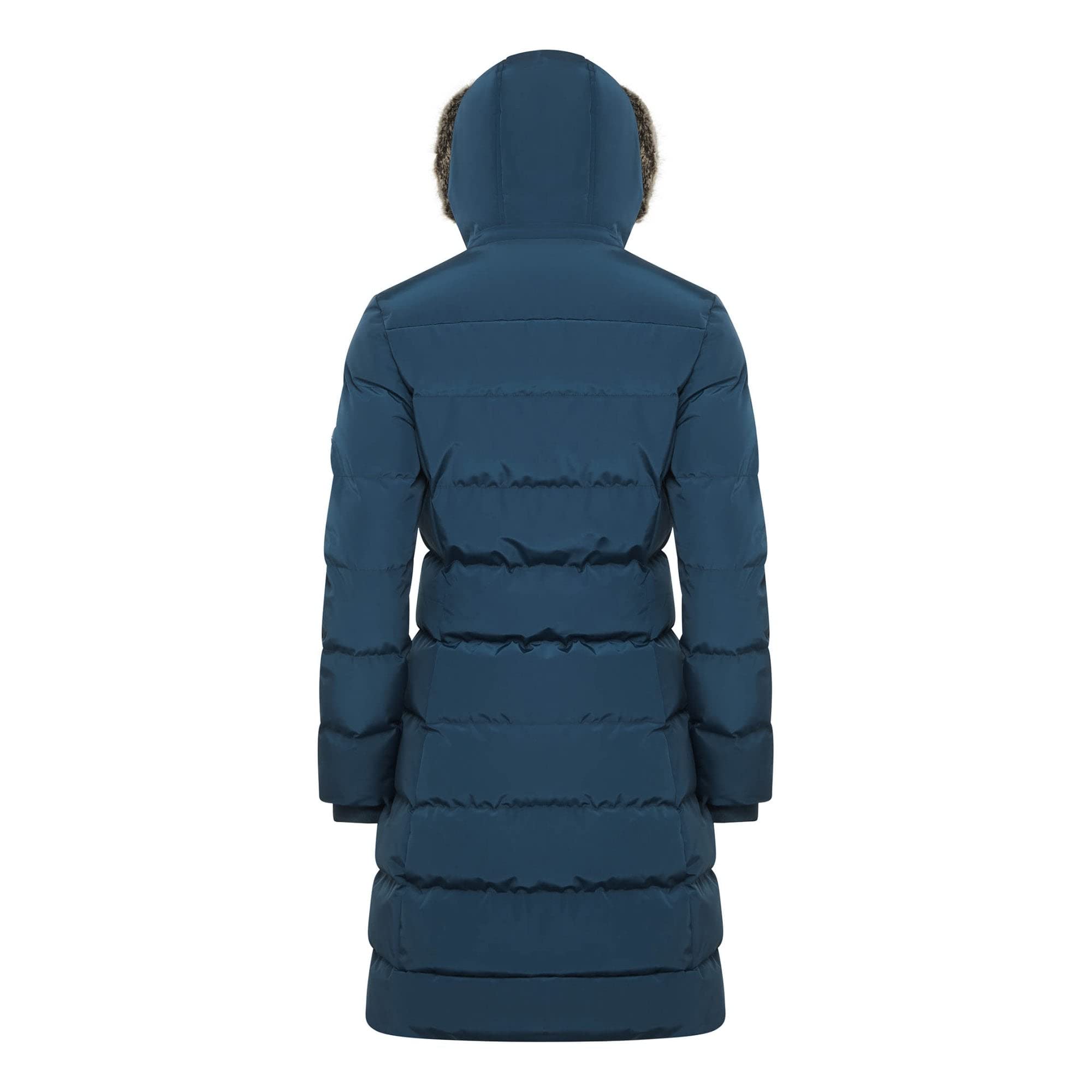 LeMieux Loire - Abrigo de equitación de invierno cálido con cremallera de 2 vías, bolsillos con cremallera, abrigo de invierno con capucha extraíble y ribete desmontable para mujer, Atlantic Blue, 36