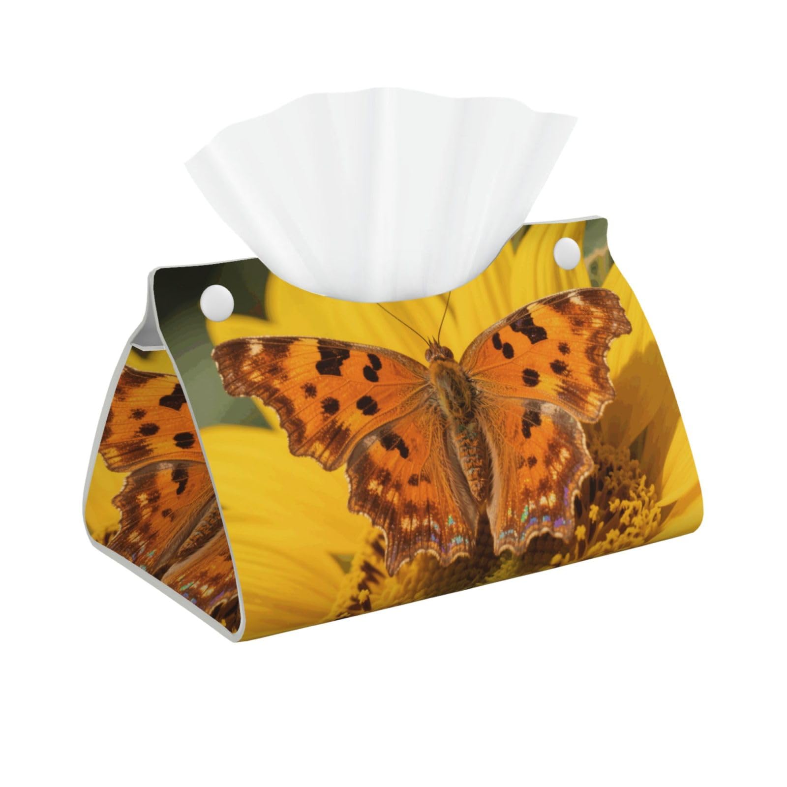 Pu Leather Tissue Box Cover, Orange Butterfly Rectangle Tissue Case Covers Decorative Tissue Box Holder Waterproof Tissue Holder Organizer for Bathroom Home Office