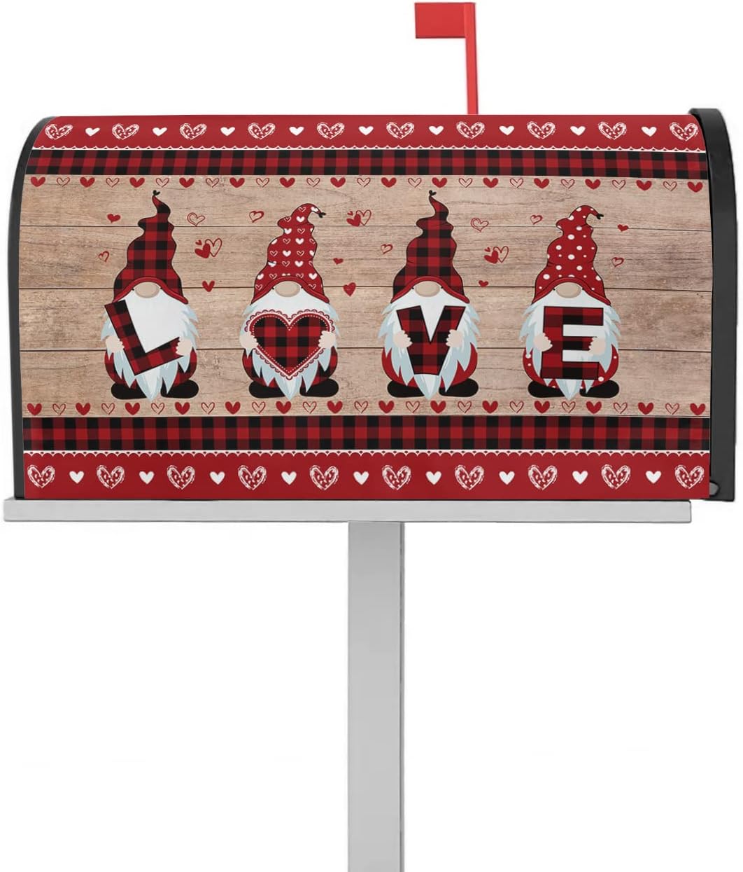 Mailbox Cover, Valentine's Day Love Gnomes Buffalo Plaid Mailbox Wrap Magnetic Mailbox Covers for Garden Yard Outdoor Decoration,Farmhouse Home Mailbox Post Box Cover Wraps Standard Size 18"x21"