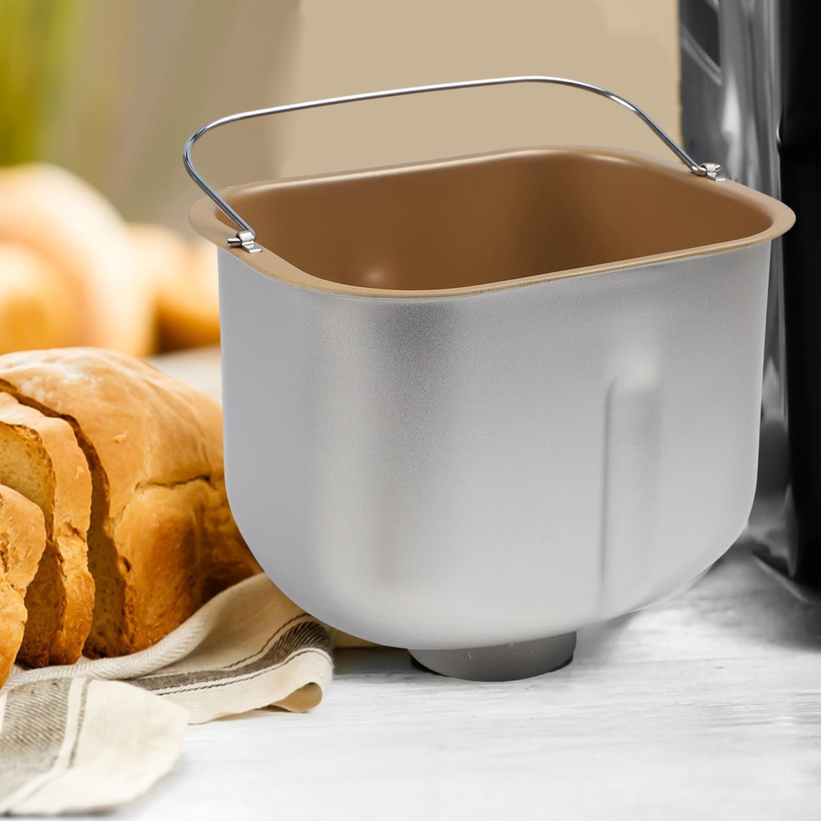 Brotbackform, Antihaft-Teigeimer für Brotmaschine, beschichtete Rührschüssel mit Knetpaddel-Ersatz (Gold T1)