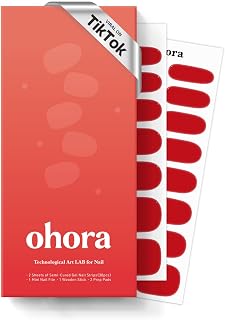 ohora Semi Cured Gel Nail Strips (N Hot Cherry) - Works with Any Lamps, Salon-Quality, Long Lasting, Easy to Apply & Remove - Includes 2 Prep Pads, Nail File & Wooden Stick
