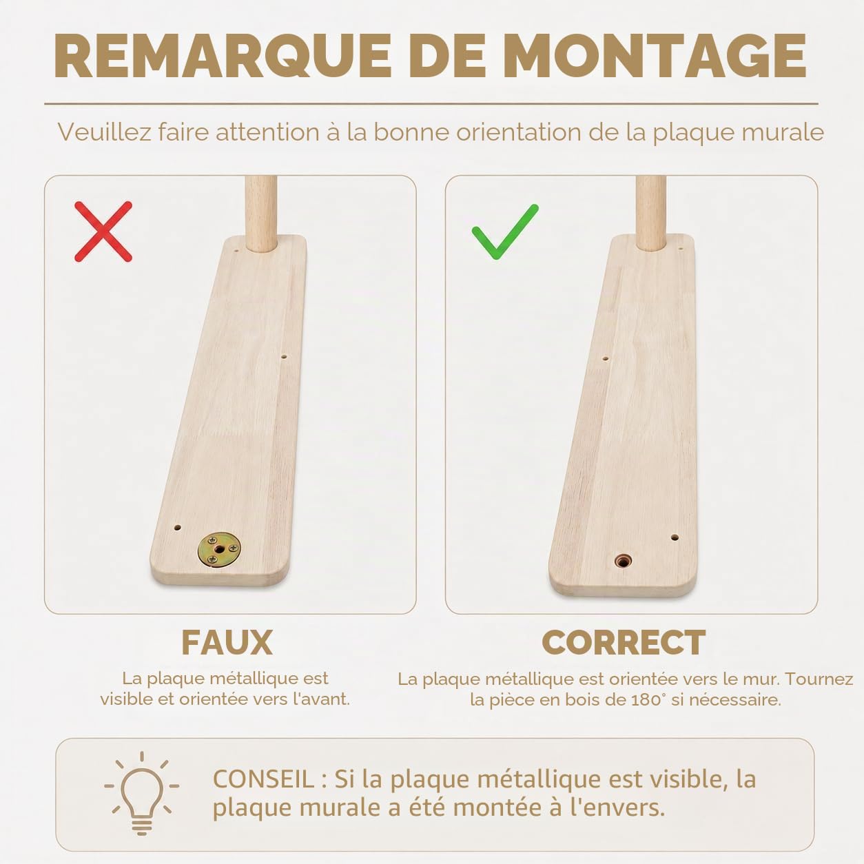 WOOWOOD Arbre à Chat Mural avec hamac, 2 escaliers muraux, Parcours Mural pour Chat intérieur, Bois, Naturel foncé