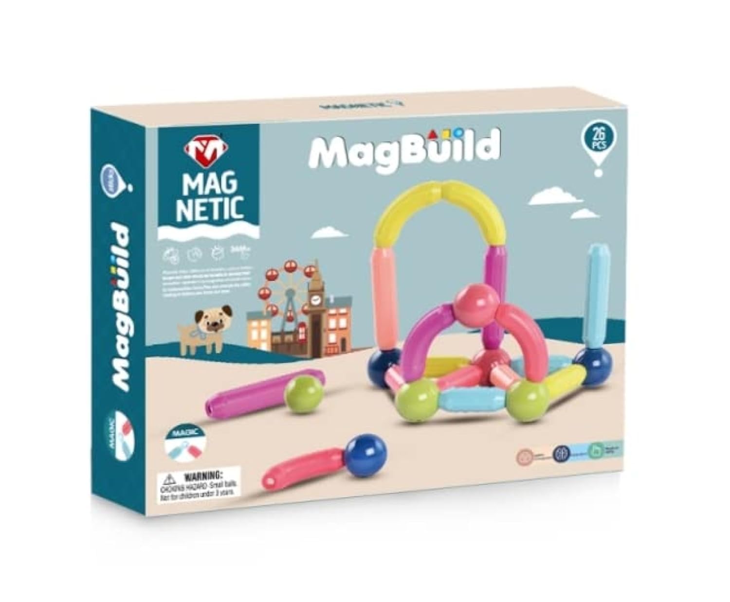 Happy Hues® 26 PCS Magnetic Stick and Balls Set -3D Puzzle- Building Blocks- Vibrant Colors Different Sizes Curved Shapes Children Educational Toy -Stacking STEM Magnet Toys for Kids (B09NHQTR3D) Amazon Price History, Amazon Price Tracker