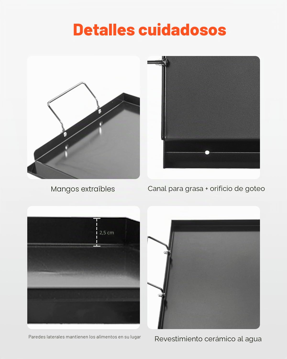 VEVOR Parrilla de Acero al Carbono Robusto Universal Rectangular 606 x 360 mm con Superficie Plana, Plancha de Gas para Barbacoa, Utensilios de Cocina Familiares Portátiles con asa, Gran Superficie