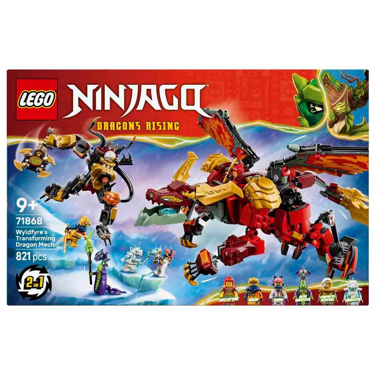 LEGO NINJAGO Transformujący smoczy mech Wyldfyre 71868 | smoczy mech, zabawka akcji, prezent dla chłopca i dziewczynki 9+, bitwa ninja, 821 elementów