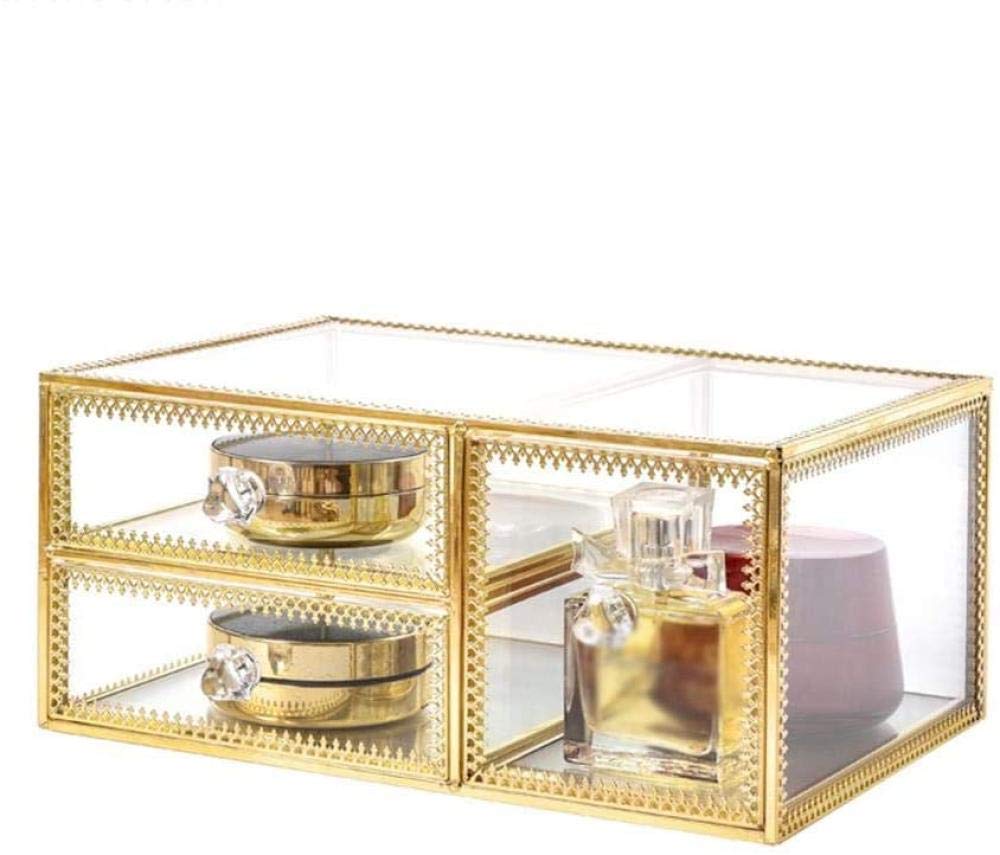 Scatola in Vetro Trasparente Dorato, Scatola Portaoggetti in Vetro Vintage in Metallo Vassoio in Oro Scatole per Esposizione di Cosmetici per Gioielli